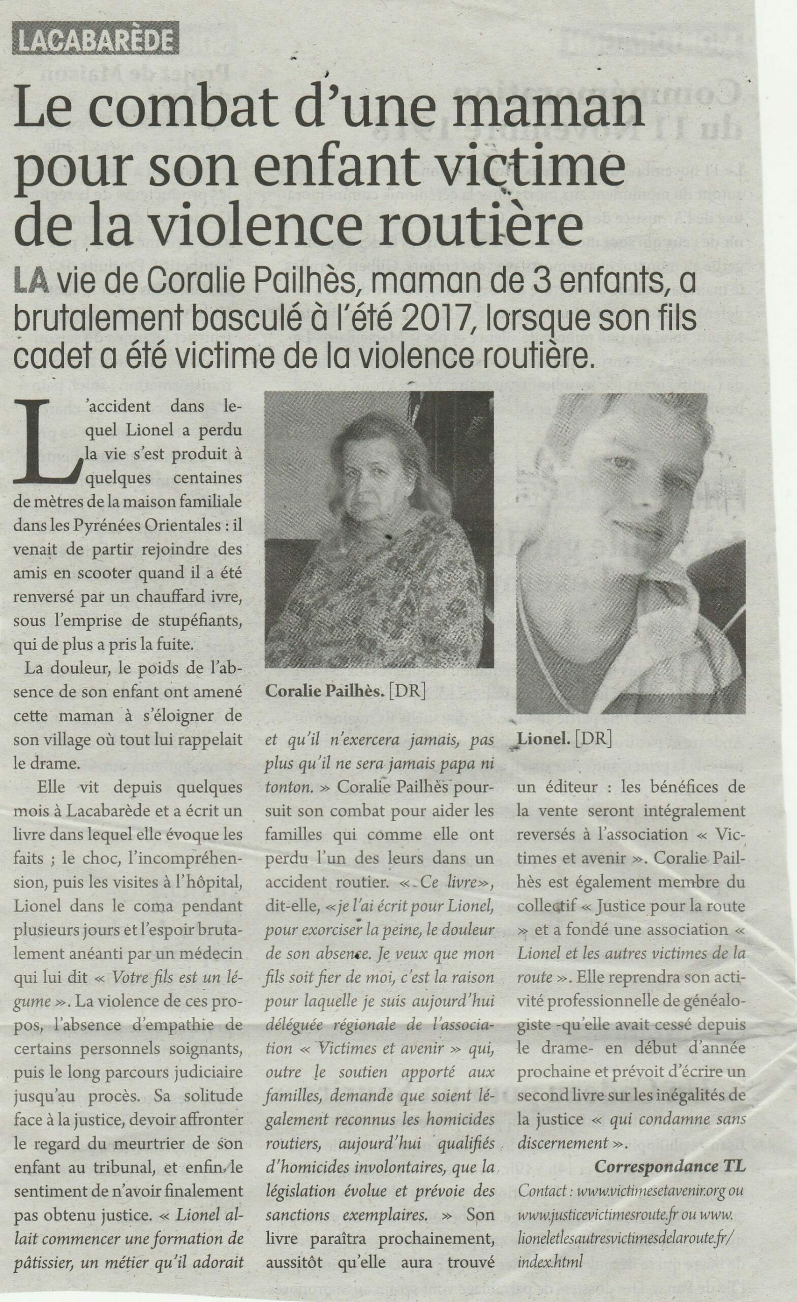 Article de presse Le combat d'une maman pour son enfant victime de la violence routière Aide aux victimes et familles des accidentés de la route