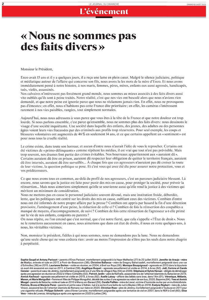 Article imprimé JDD "Nous ne sommes pas des faits divers" JDD logo Aide aux victimes et familles des accidentés de la route
